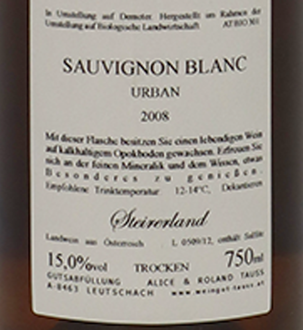 Tauss Sauvignon Blanc Urban 2008